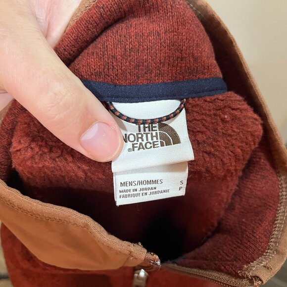 The North Face Men's dark burnt orange tan trim 1/2 zip pullover Jacket Small S - Picture 5 of 6